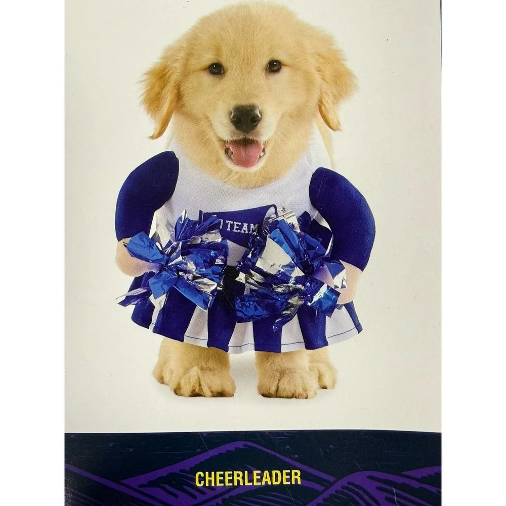 NWT Cheerleader Dog Costume L Pet Apparel Blue White & Pom Poms Dogs Go Team
